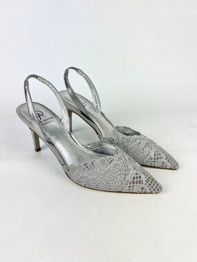 Adrianna Papell Womens Hallie Slingback Pump Silver Attalie Lace Fabric size 8.5